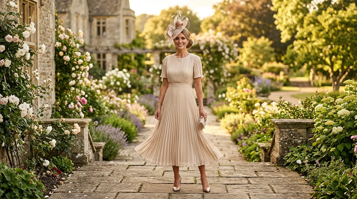 Champagne Pleated Midi