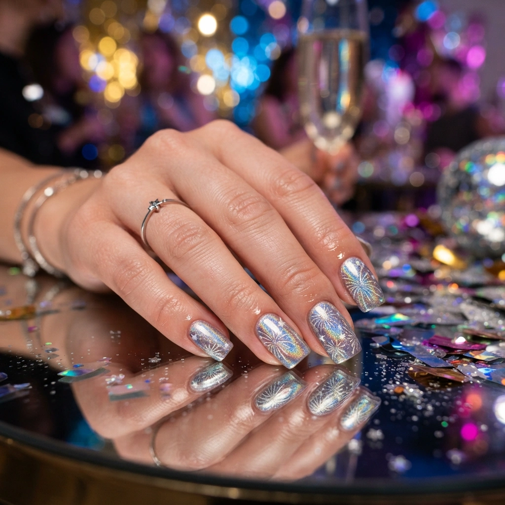 Holographic Firework Nails