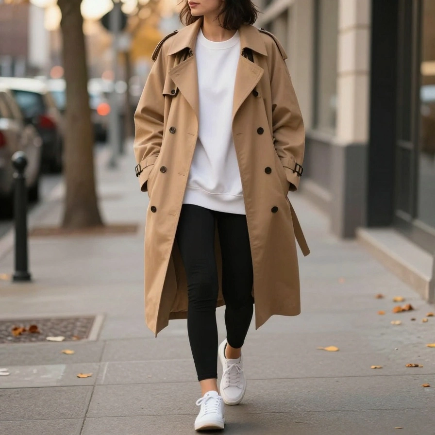 Trench and Sneakers