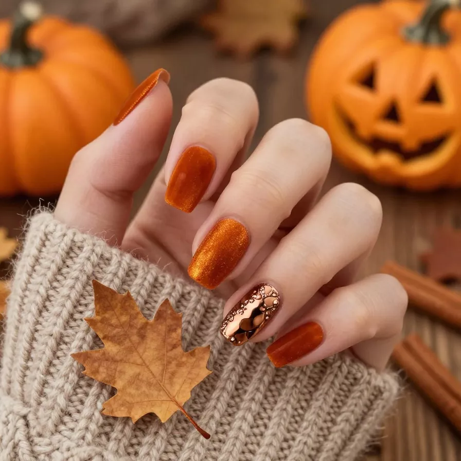 Velvet Pumpkin Nails