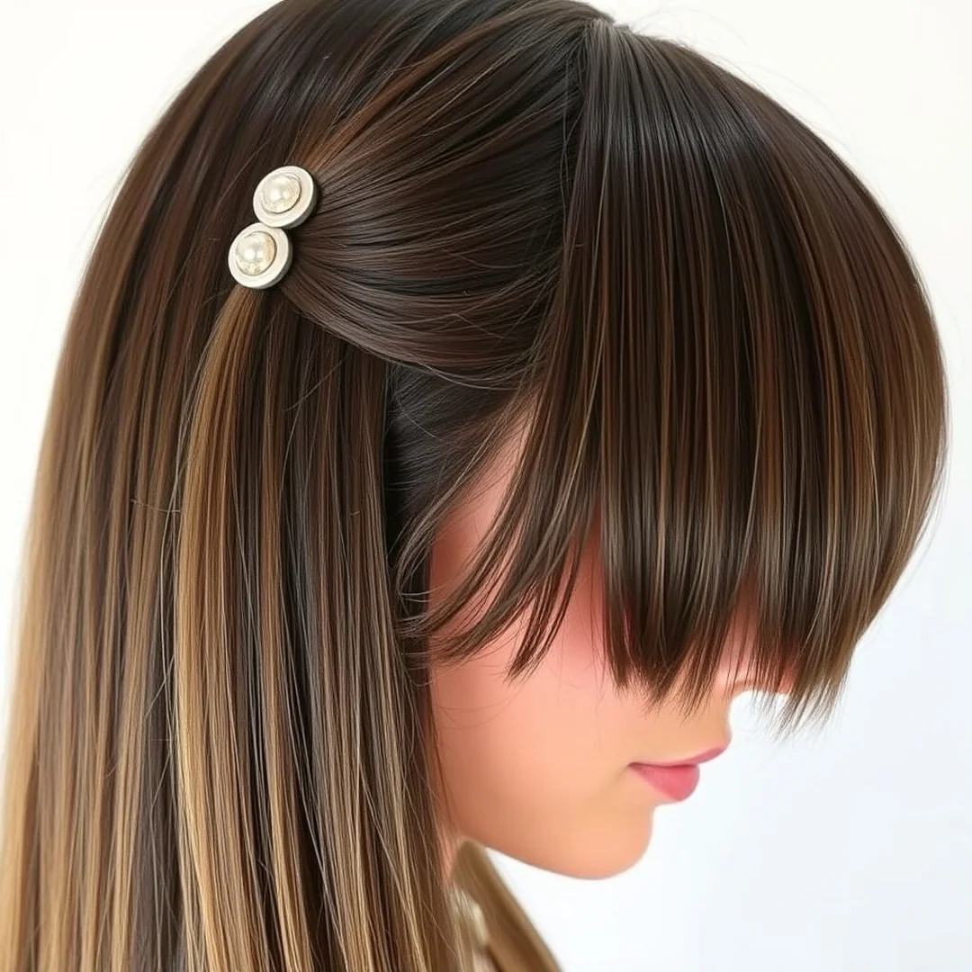 Pinned Back Fringe - 17 Long Curtain Bangs Straight Styles to Try