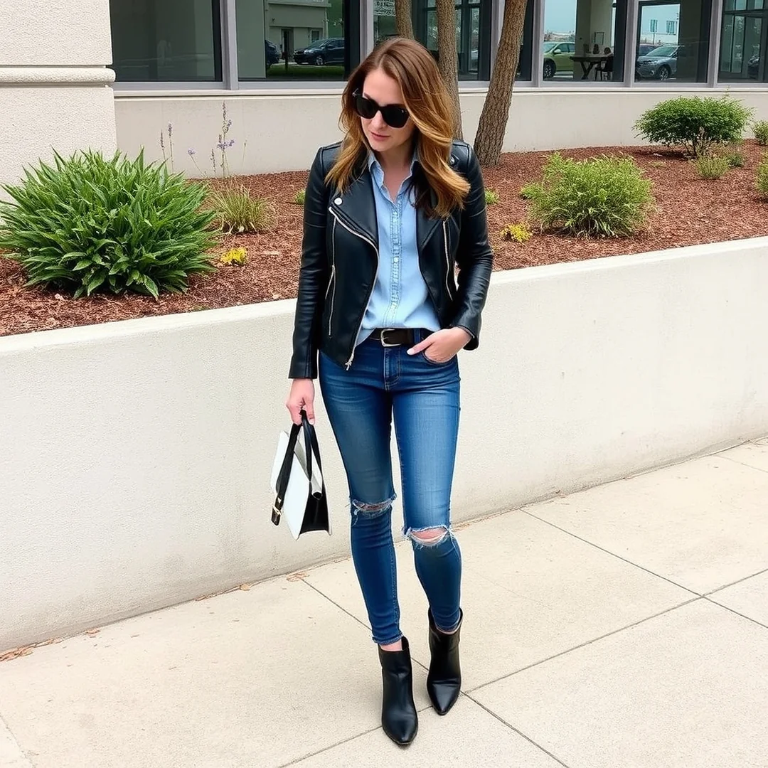 Leather Jacket And Denim Look - 18 Seasonal Denim Outfits You’ll Want to Copy
