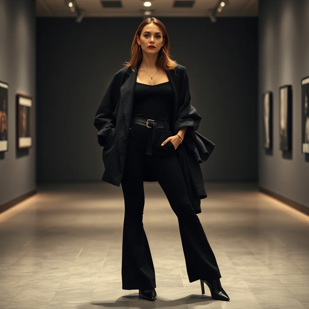 Monochromatic Black Ensemble - 20 Black Flared Legging Outfit Ideas 2026 Style