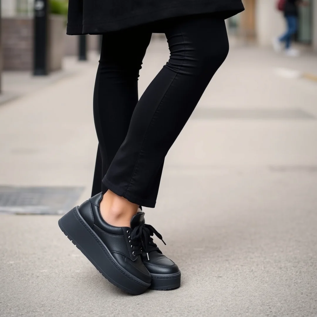 Platform Sneaker Look - 20 Black Flared Legging Outfit Ideas 2026 Style