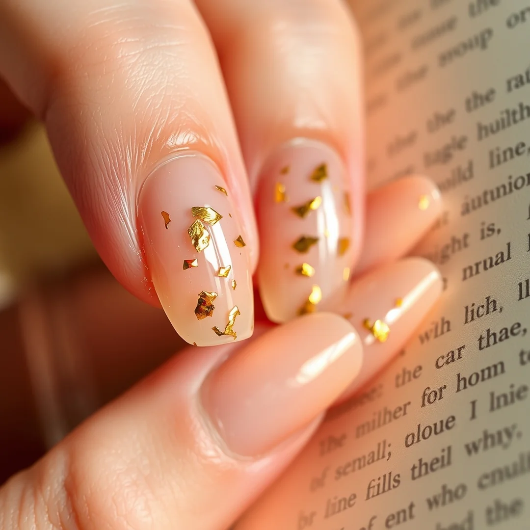 Gold Leaf Flakes - 20 Simple Back to School Nails 2026 That Look Chic