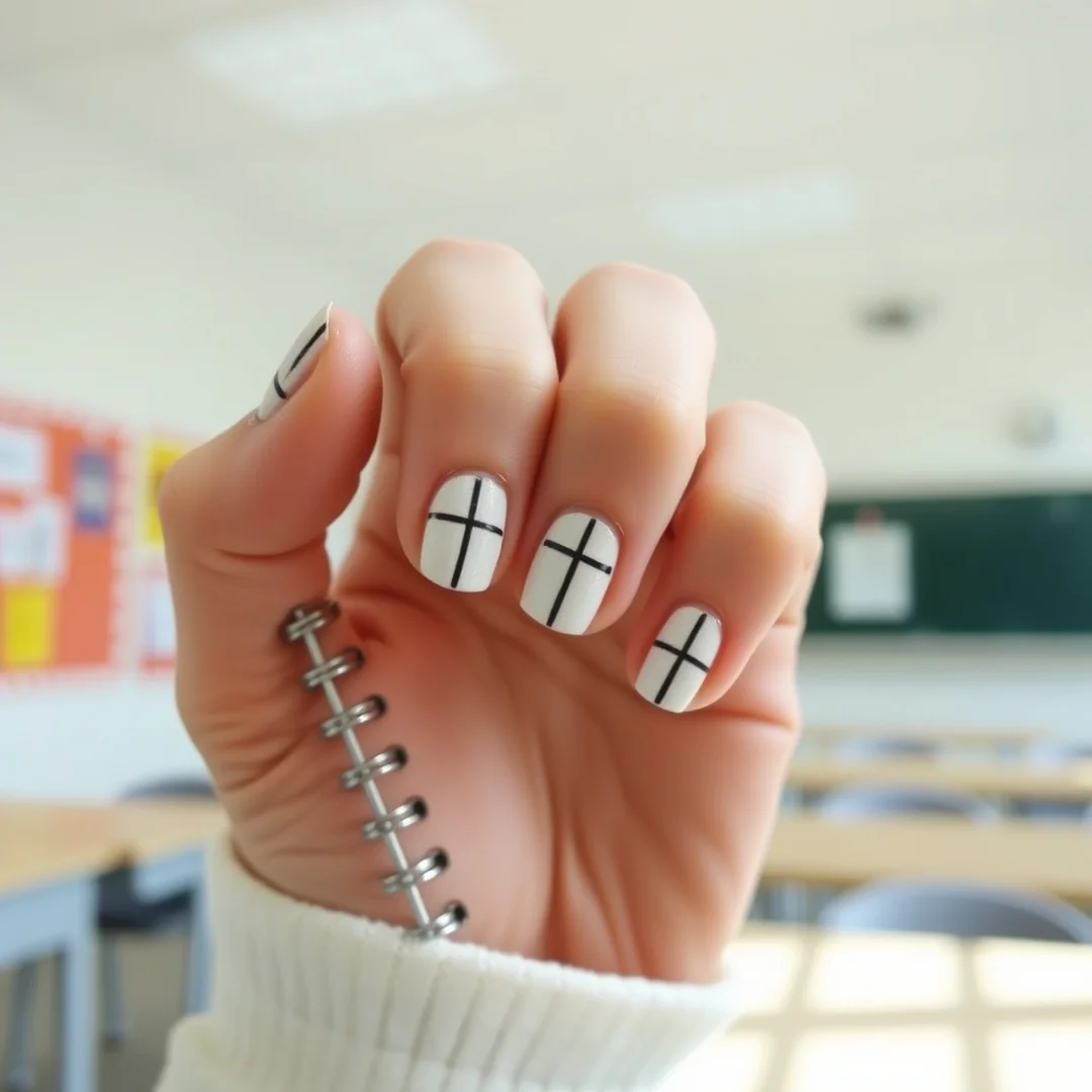 Minimalist Plaid Lines - 20 Simple Back to School Nails 2026 That Look Chic