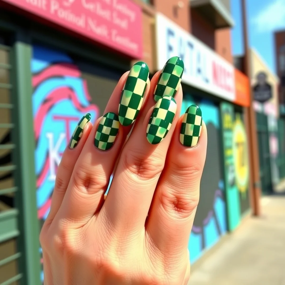 Checkered Green Nails - 22 Green Nails That Feel Fresh & Trendy