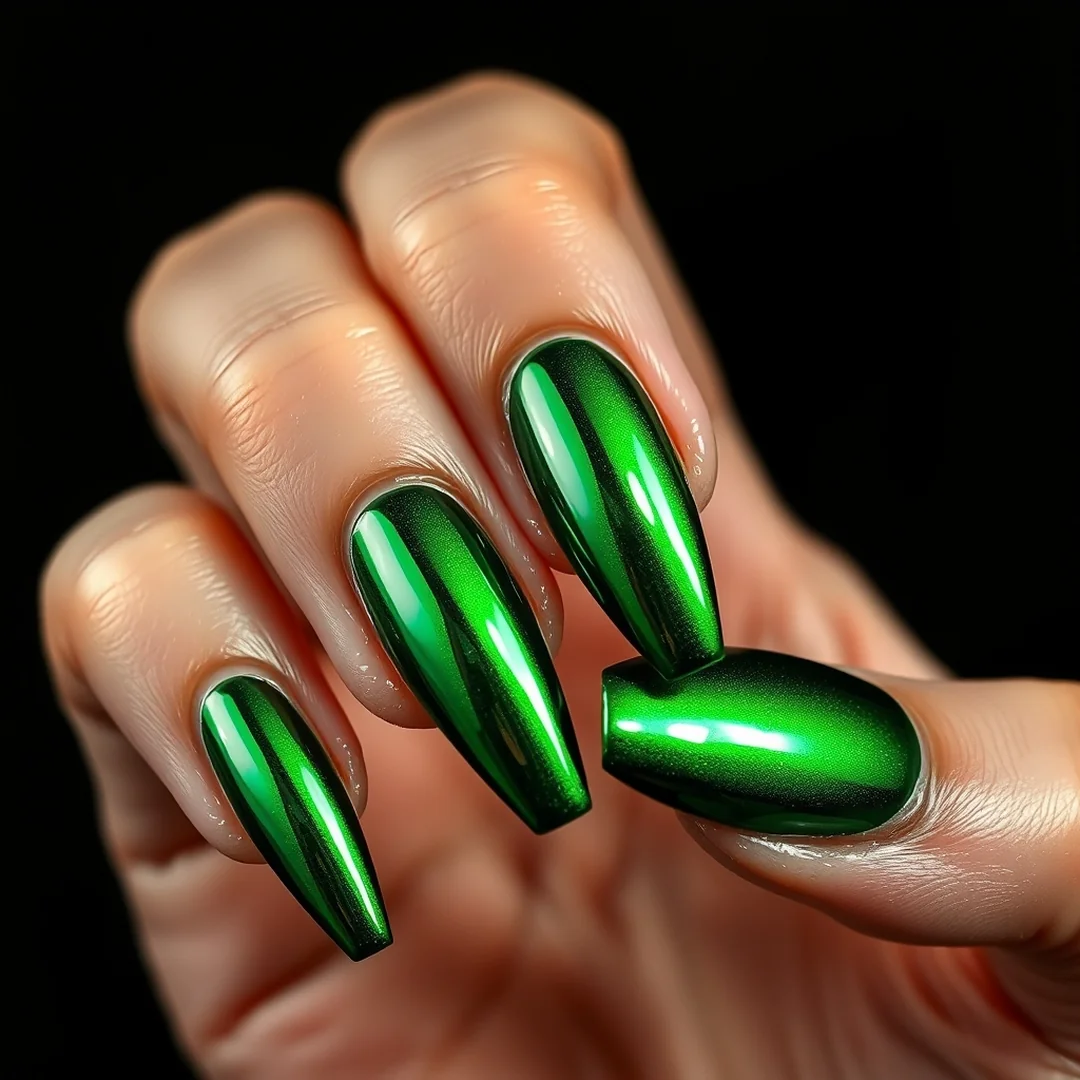Chrome Green Powder - 22 Green Nails That Feel Fresh & Trendy