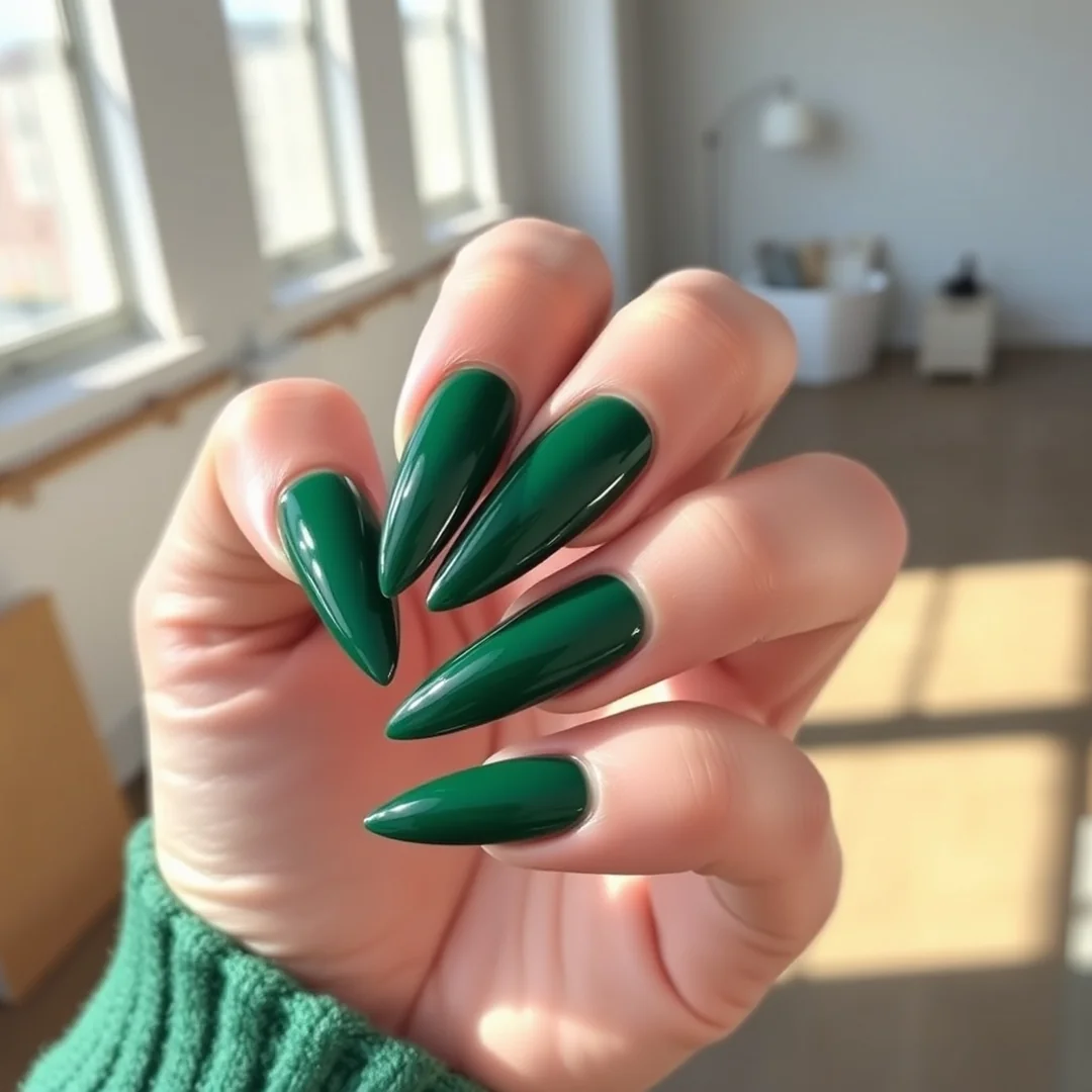 Glossy Almond Green Nails - 22 Green Nails That Feel Fresh & Trendy