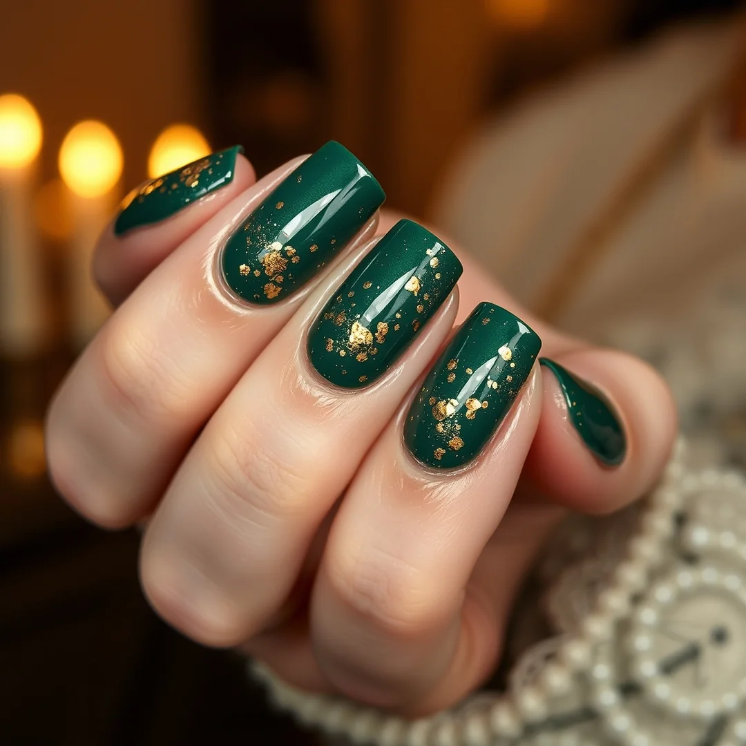 Gold Foil Green Nails - 22 Green Nails That Feel Fresh & Trendy