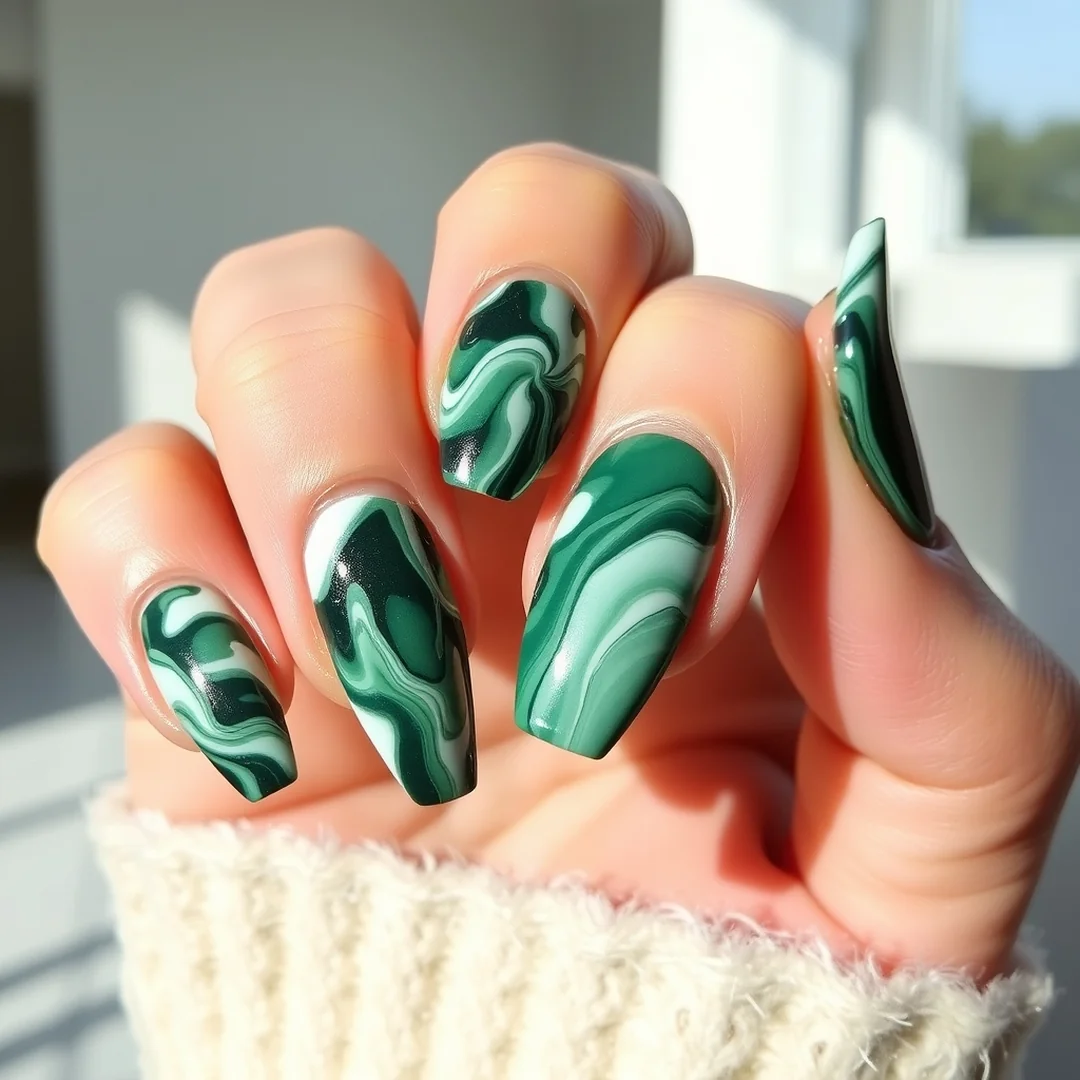 Green Marble Patterns - 22 Green Nails That Feel Fresh & Trendy
