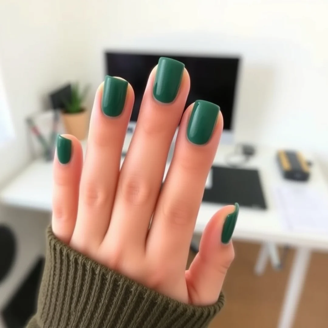 Short Square Green - 22 Green Nails That Feel Fresh & Trendy