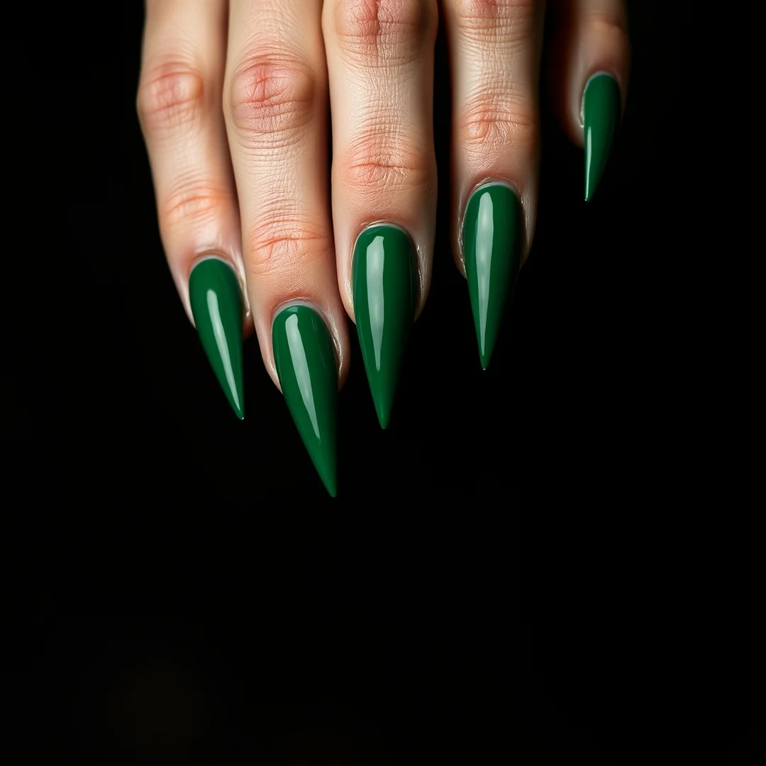 Stiletto Green Art - 22 Green Nails That Feel Fresh & Trendy