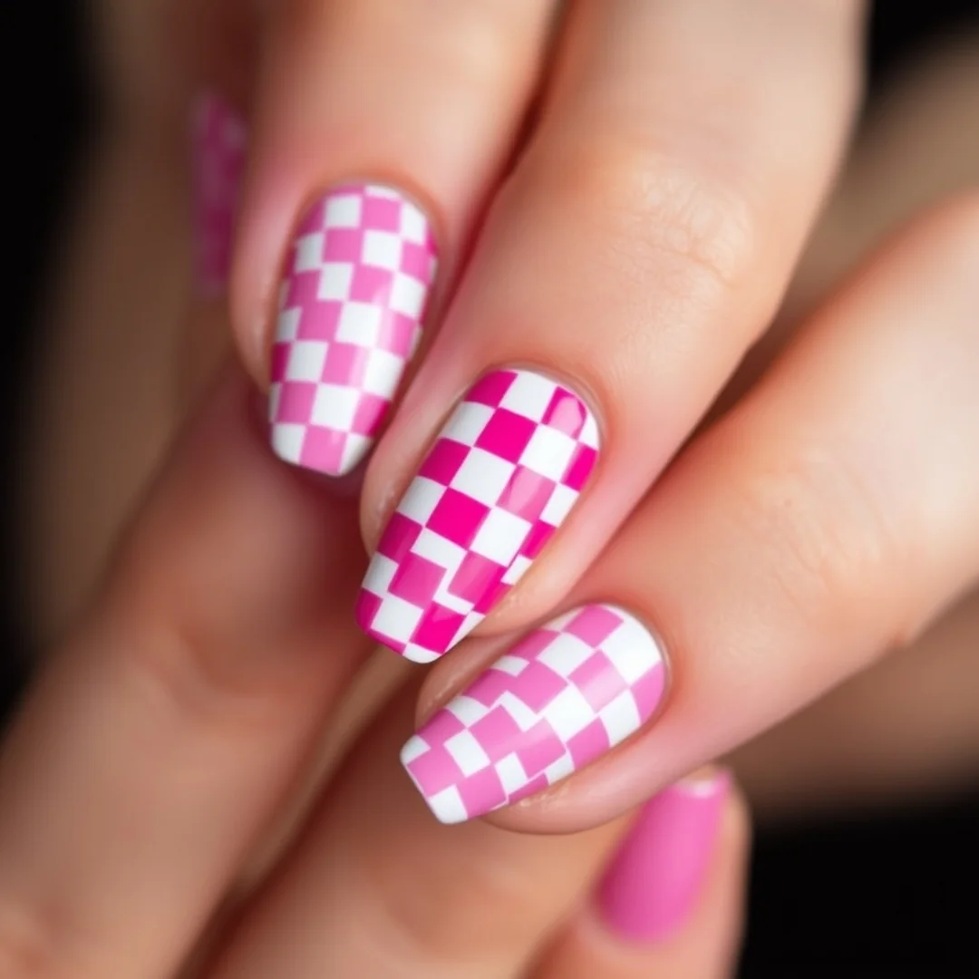 Checkerboard Pink Art - 22 Pink Valentine’s Day Nails Everyone Loves