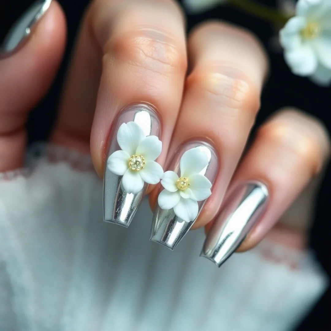 Chrome Floral Accents - 24 Spring Floral Nails That Look Stunning