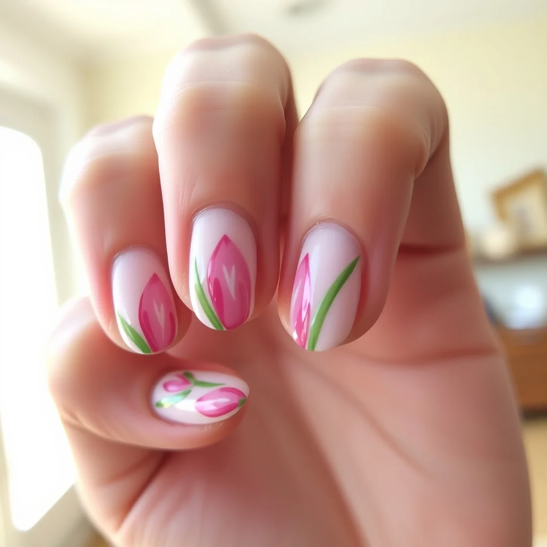 Hand Painted Tulips - 24 Spring Floral Nails That Look Stunning