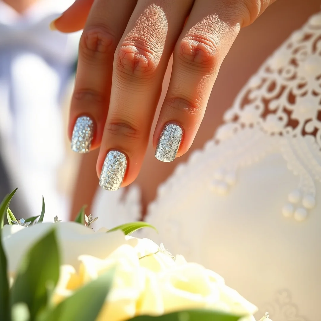 Silver Glitter Accents - 24 Summer Bridal Nails 2026 for a Beautiful Wedding Look