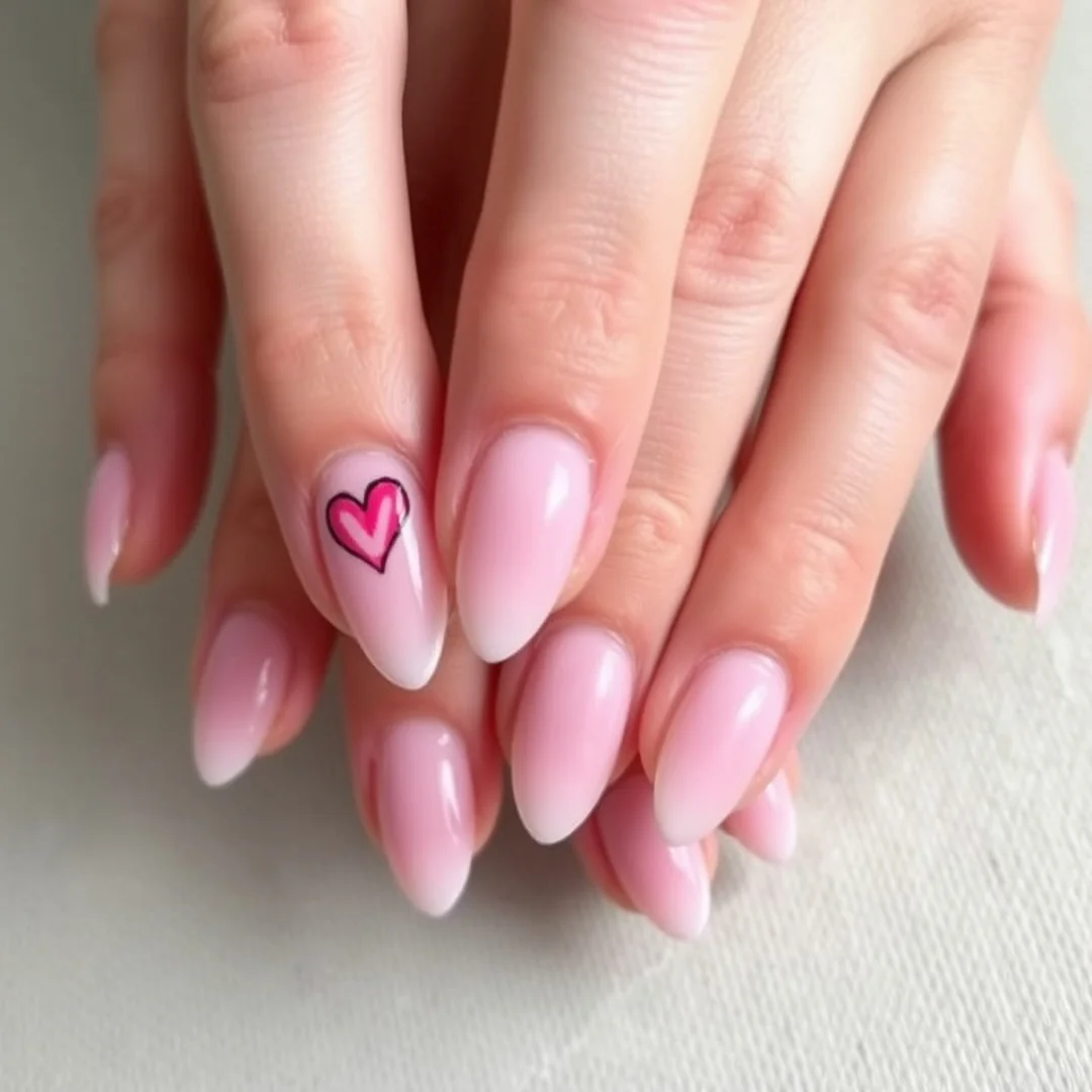 Almond Nails With Heart Accents - 25 Valentine’s Day Nails You’ll Want This Year