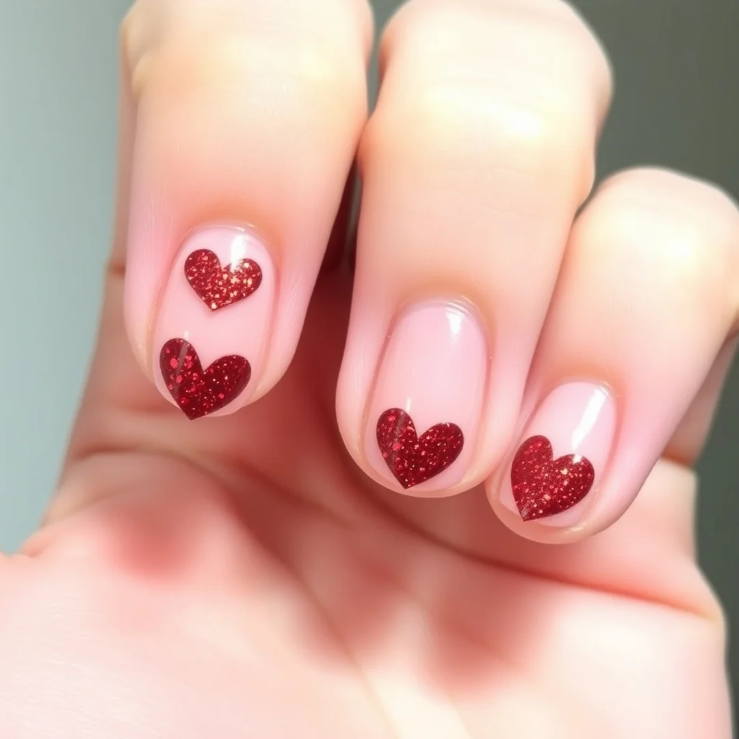 Glitter Heart Accents - 25 Valentine’s Day Nails You’ll Want This Year