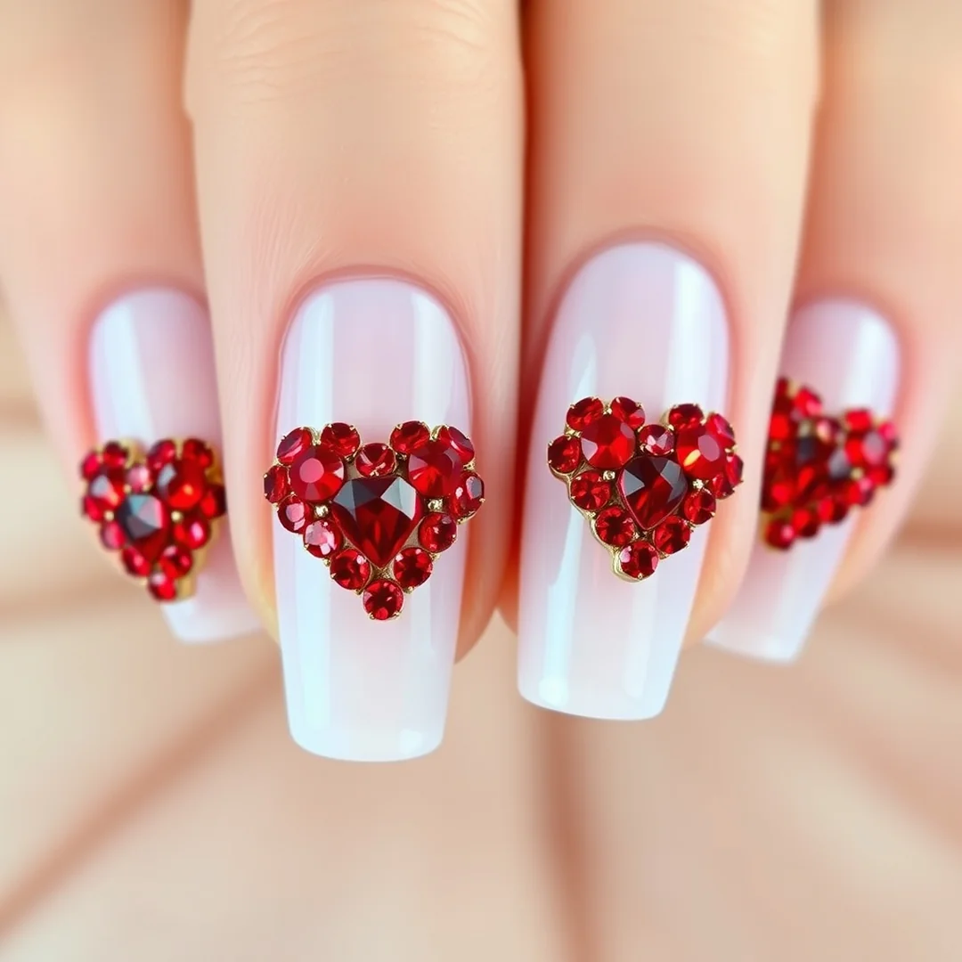 Rhinestone Heart Clusters - 25 Valentine’s Day Nails You’ll Want This Year
