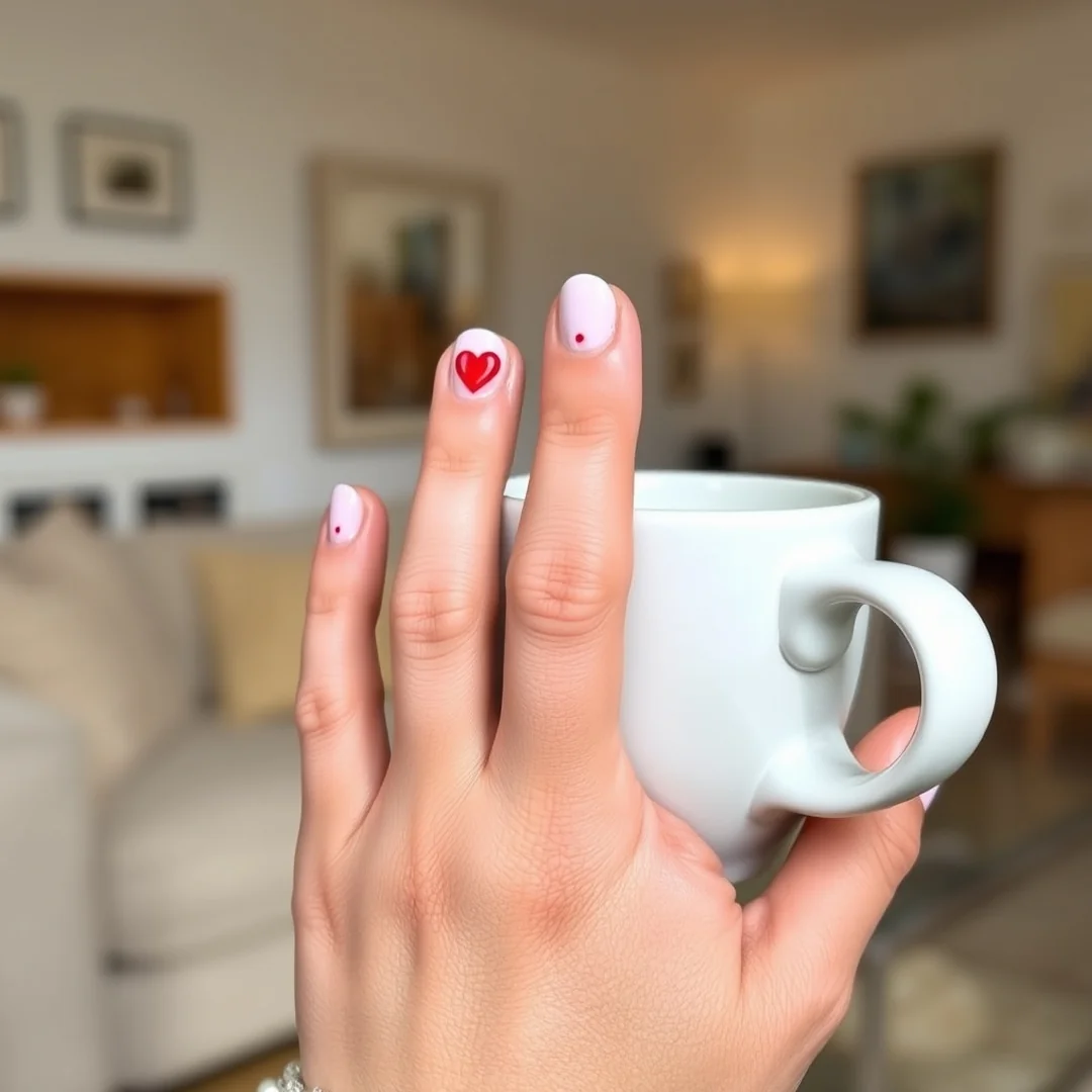 Sweet Heart-Dotted Short Nails - 25 Valentine’s Day Nails You’ll Want This Year