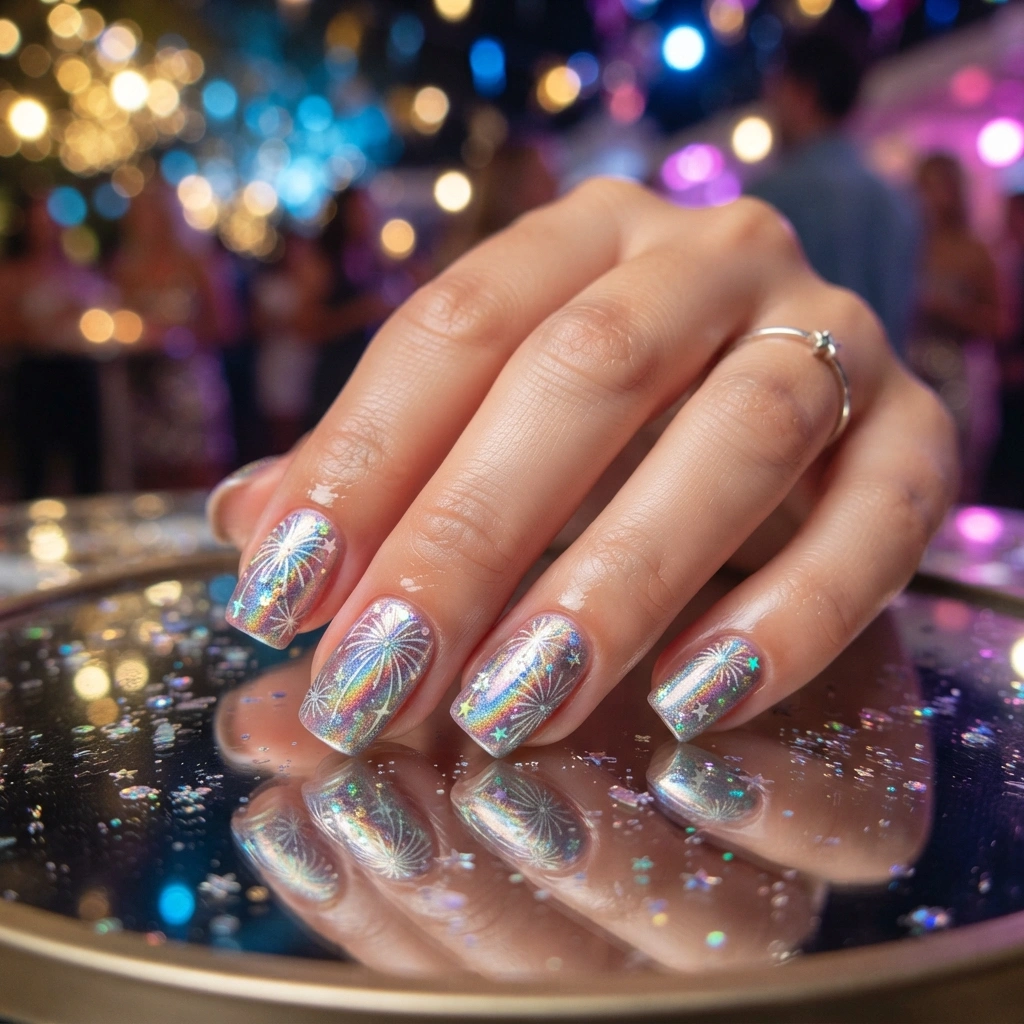 Holographic Firework Nails