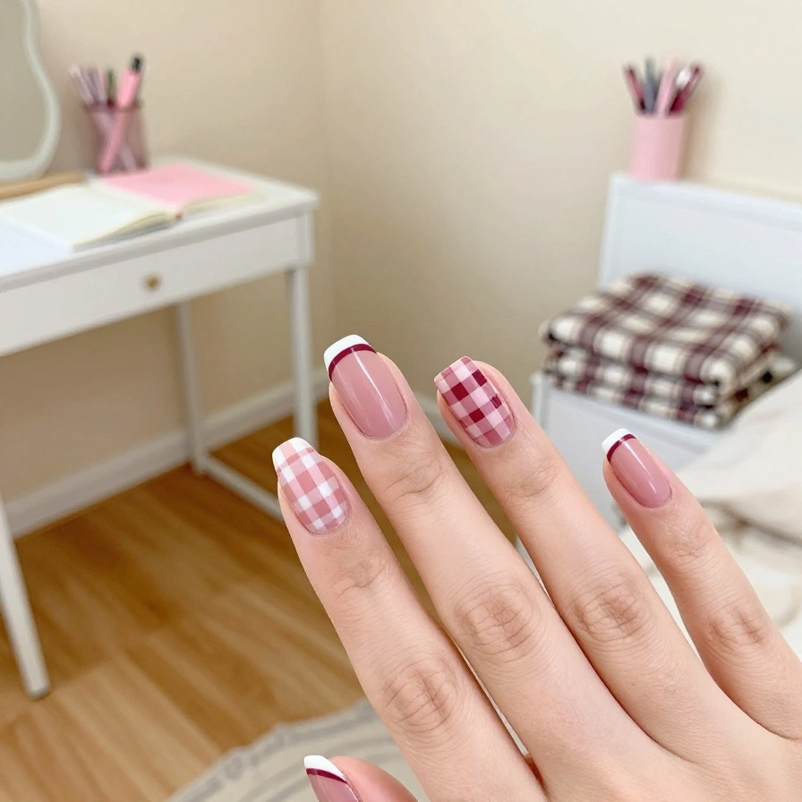 Pink Plaid Tips