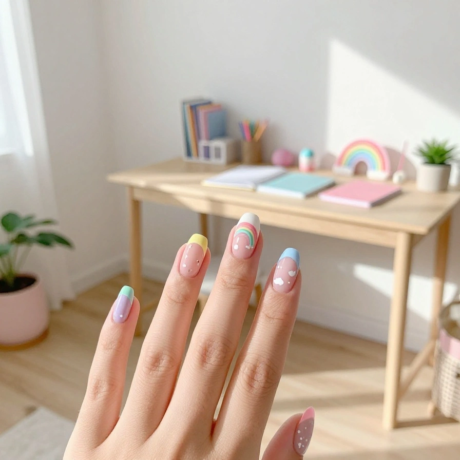 Rainbow School Nails
