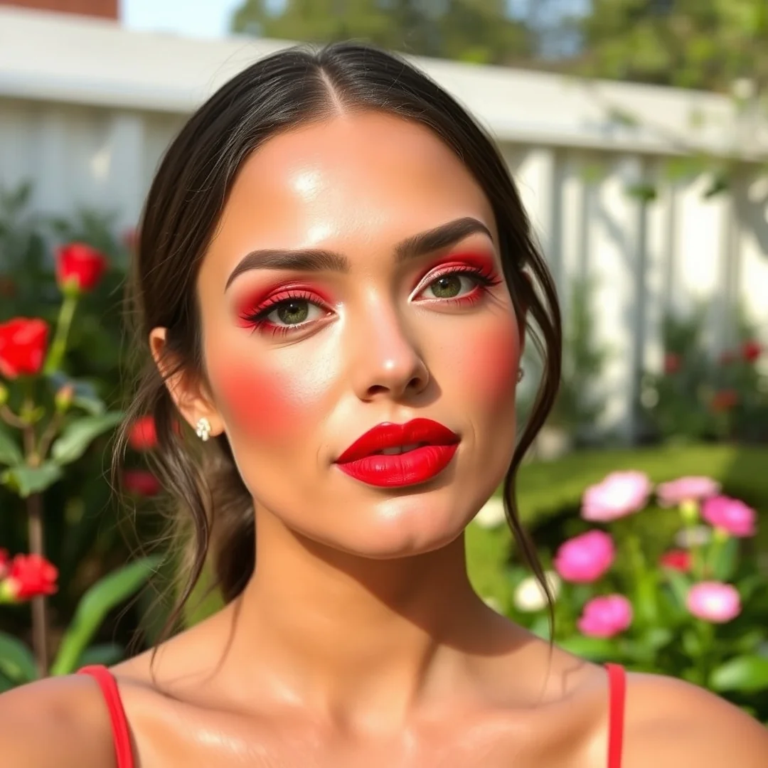 Monochromatic Red Makeup Look - 17 Red Blush Makeup Looks for a Bold Summer Glow