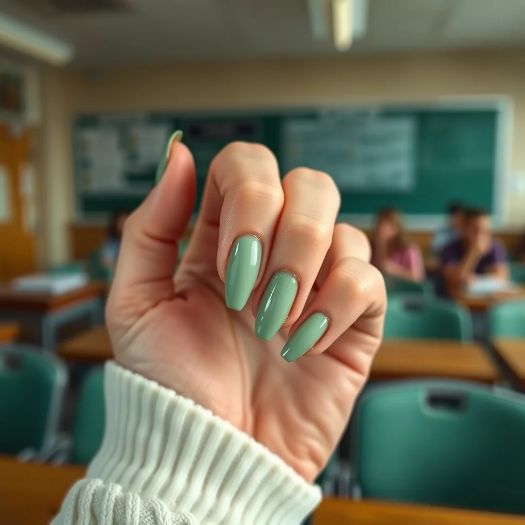 Sage Green Tips - 19 Back to School Almond Nails 2026 for a Pretty Look