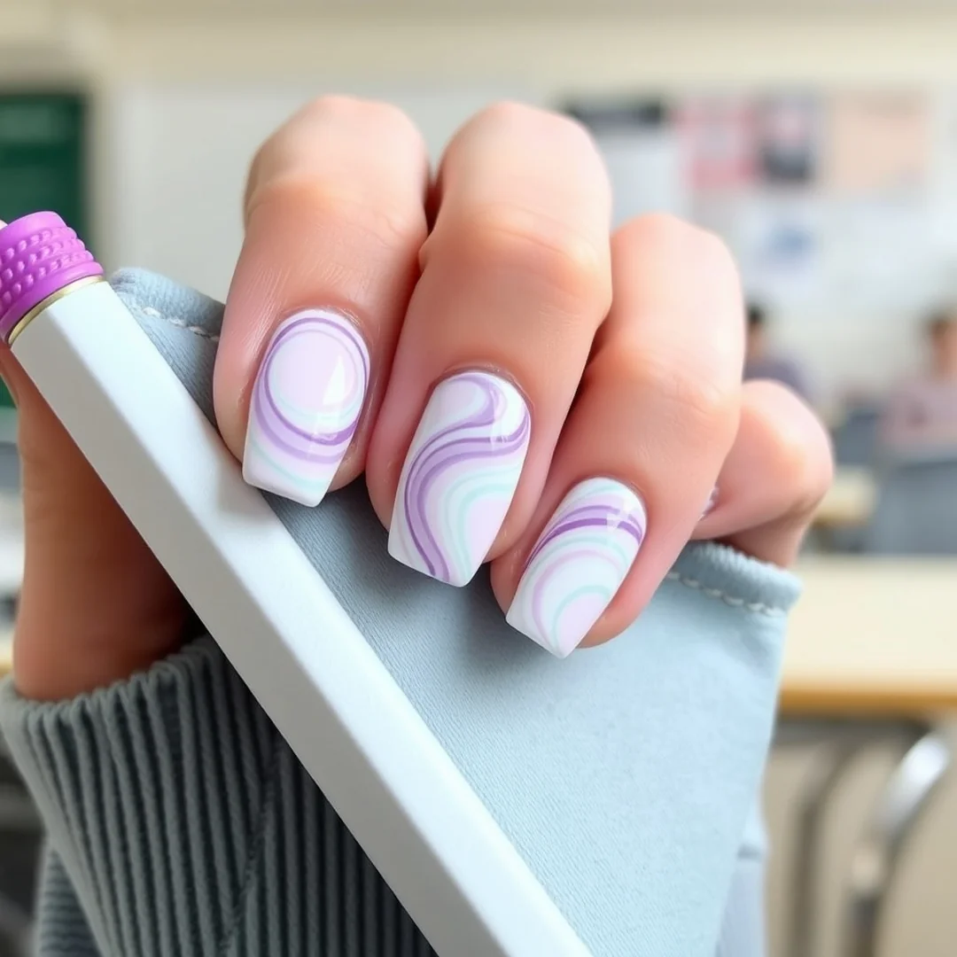 Soft Pastel Swirls - 20 School Nail Art Ideas 2026 That Are Cute & Creative