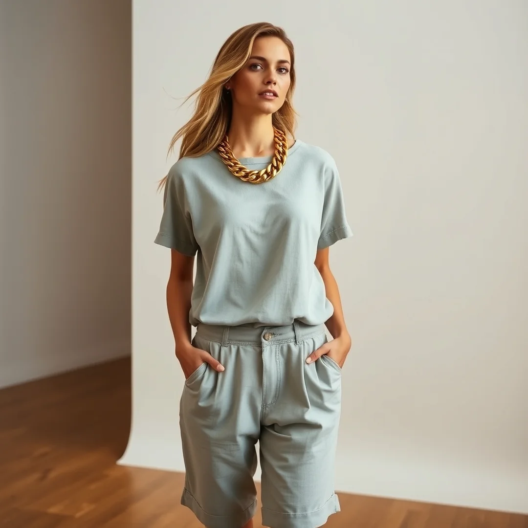 Chunky Gold Jewelry Styling - 21 Long Shorts Outfits 2026 for Relaxed Chic Style