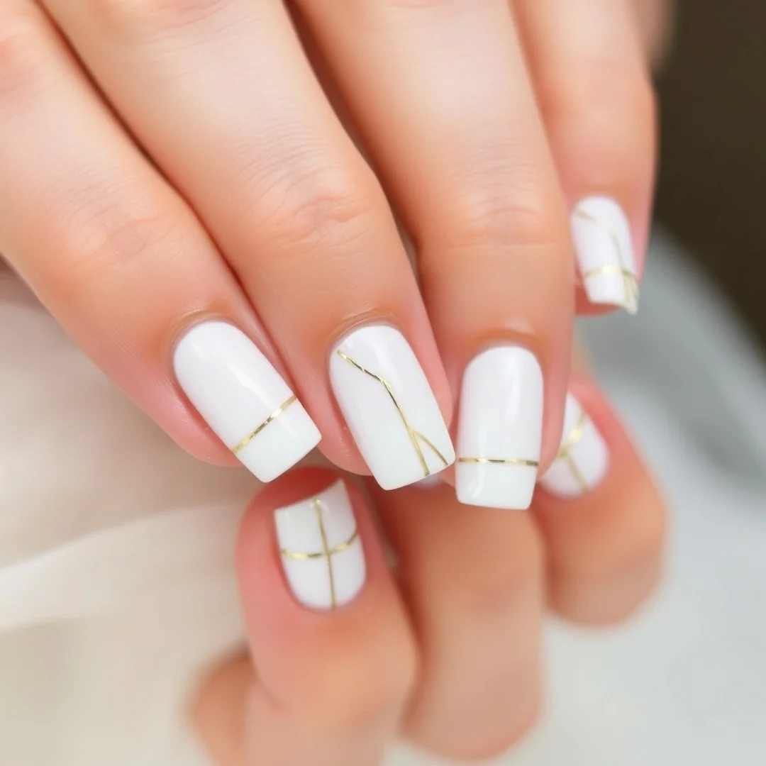 Minimalist Gold Lines - 21 Short Wedding Nails 2026 That Look Chic and Elegant