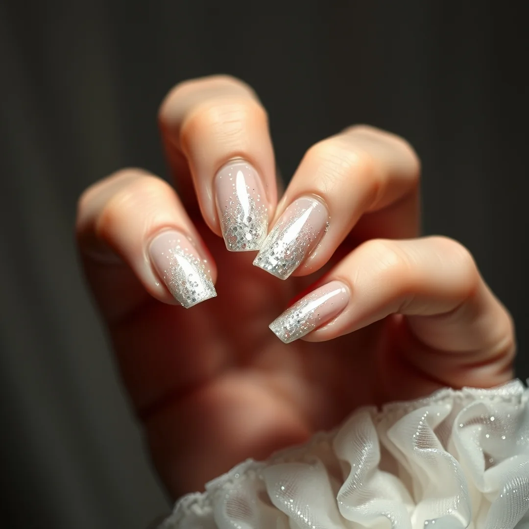 Silver Glitter Fades - 21 Short Wedding Nails 2026 That Look Chic and Elegant