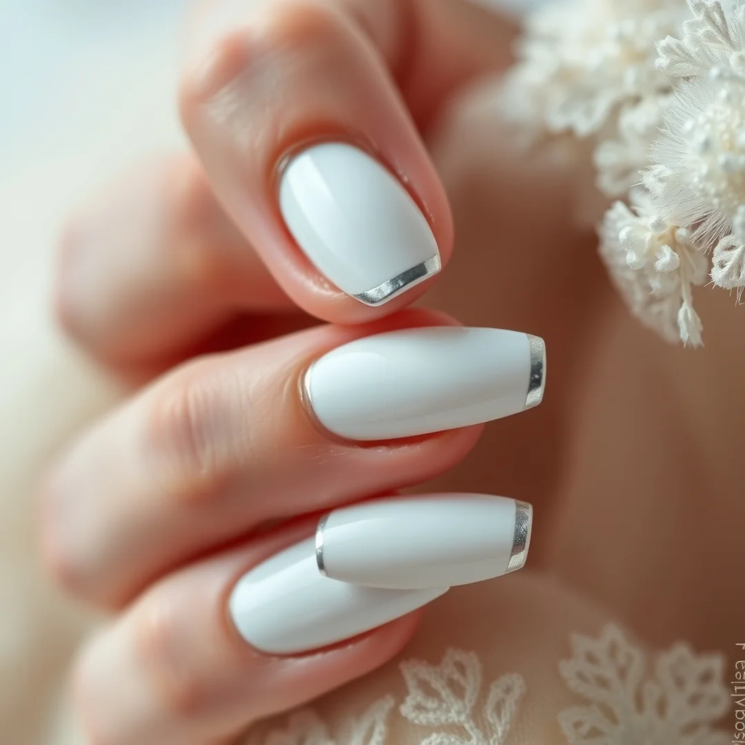 Silver Line Detail - 22 Simple Bridal Nails 2026 for an Elegant Look