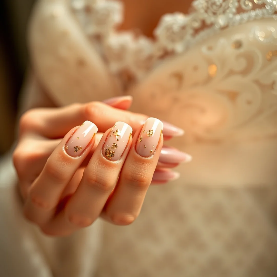 Gold Foil Details - 25 Almond Wedding Nails 2026 for a Classy Bridal Look