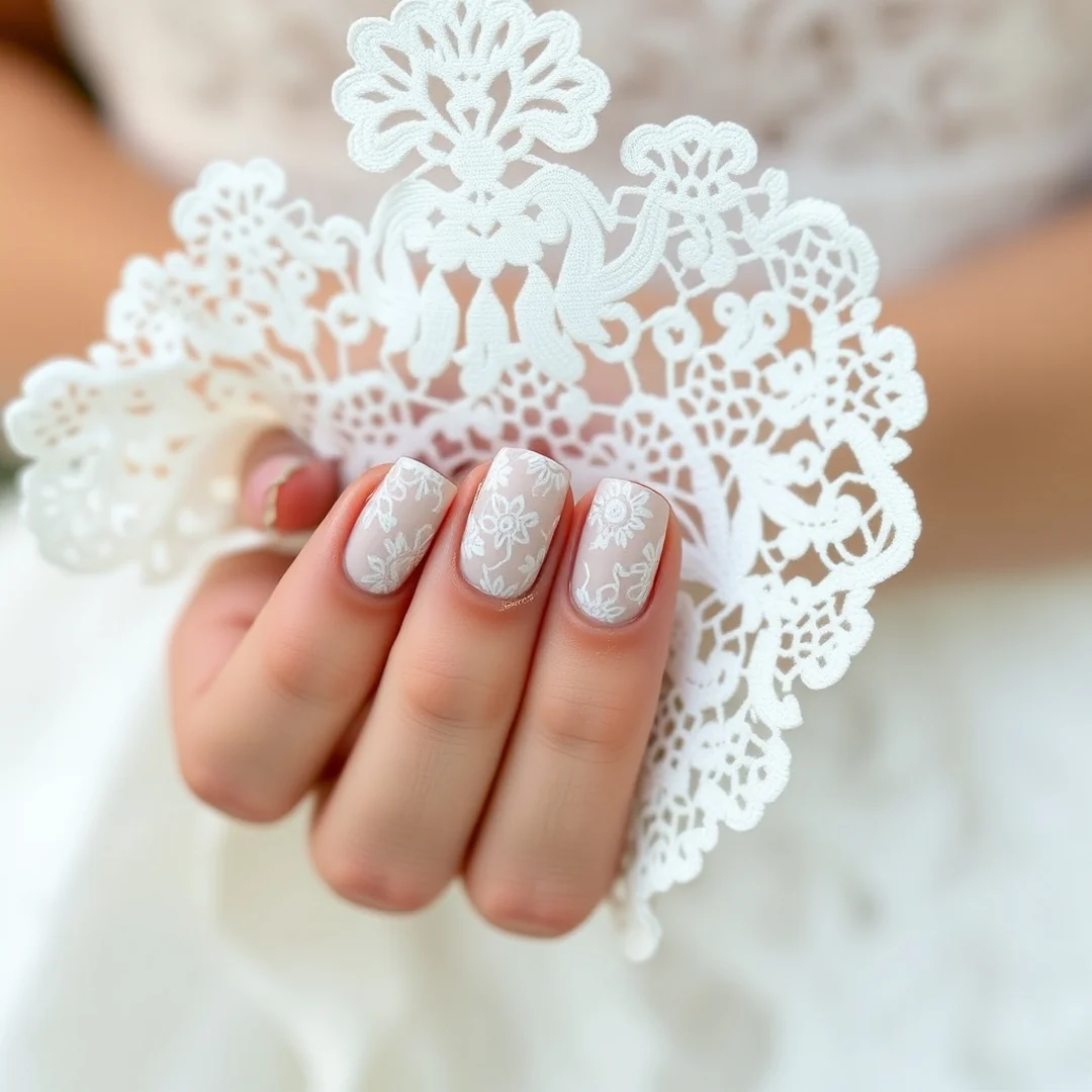 Lace Pattern Stamping - 25 Almond Wedding Nails 2026 for a Classy Bridal Look