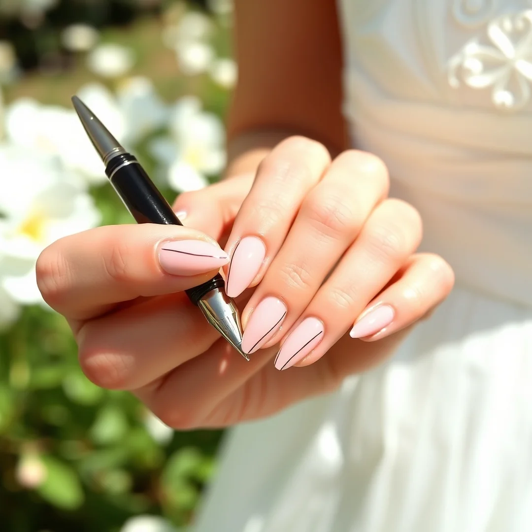 Minimalist Calligraphy Lines - 25 Almond Wedding Nails 2026 for a Classy Bridal Look