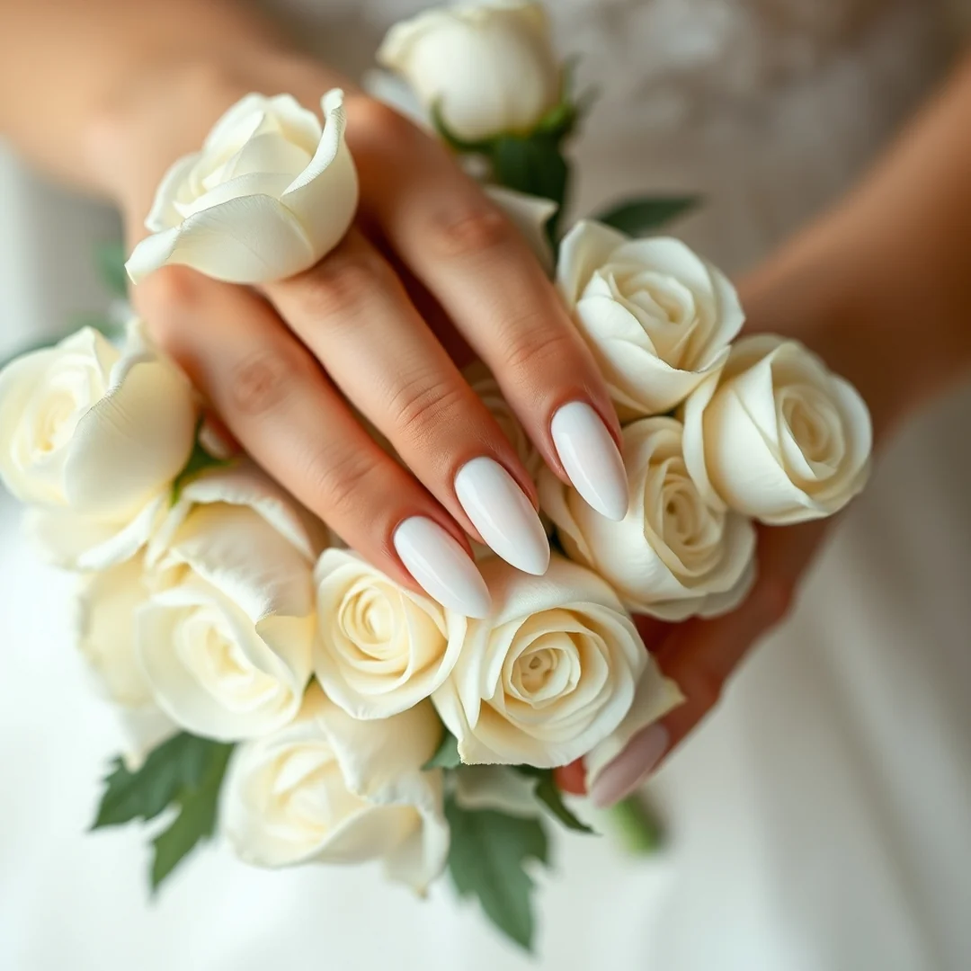 Milky White Almond Nails - 25 Almond Wedding Nails 2026 for a Classy Bridal Look