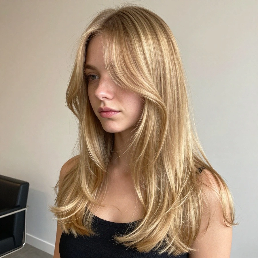 Golden Blonde Curtain Bangs