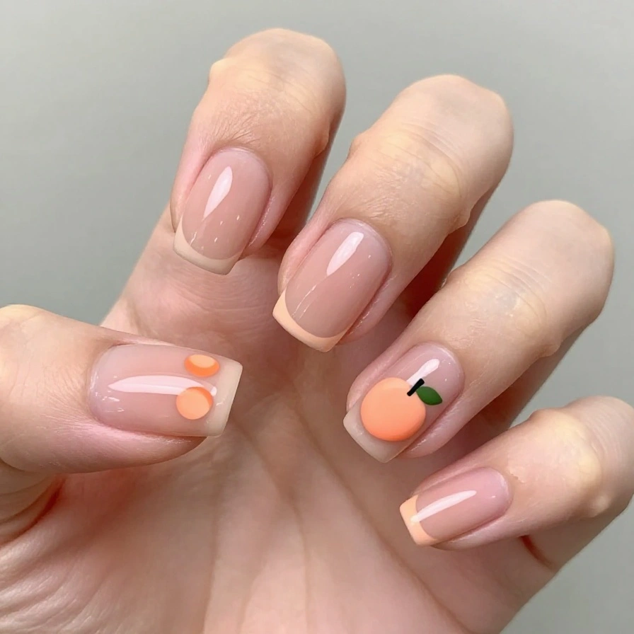 Peach Pattern School Nails